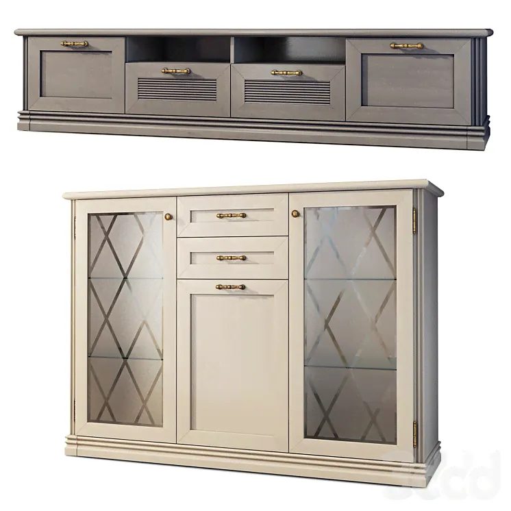 Комод и тумба под телевизор Кантри. Ангстрем. Sideboard, TVstand - Тумбы, комоды - 3D модель-1